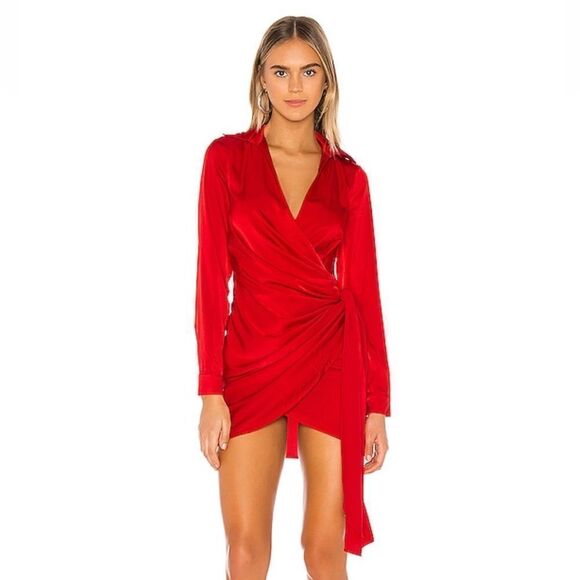 NWT Superdown Sophie draped mini dress red satin Revolve XS - Picture 1 of 12